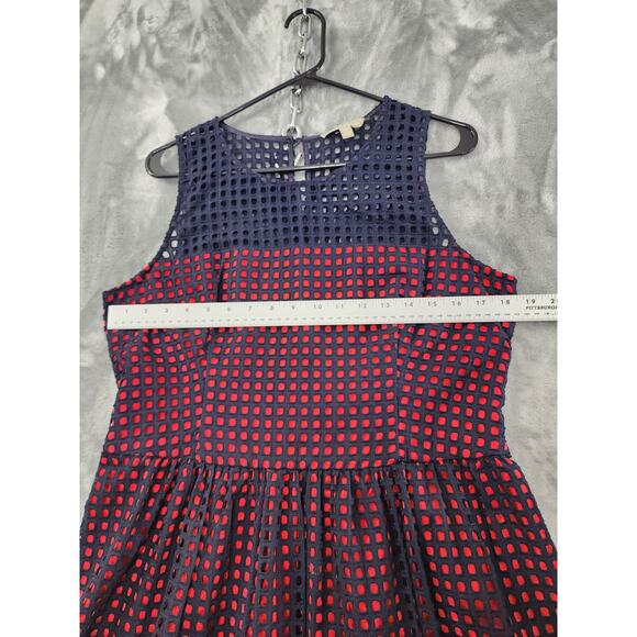 Banana Republic Sleeveless Eyelet Fit & Flare Dress Size 14 Red Blue Overlay - Picture 6 of 9